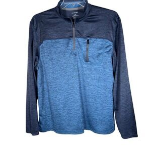 Van Heusen Sport Mens Large Blue Space Dye Quarter Zip Pullover Chest Pocket